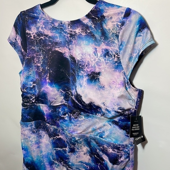 Torrid ACTIVE SWIM SCOOP BACK ONE-PIECE - OCEAN PRINT BLUE - Picture 8 of 11